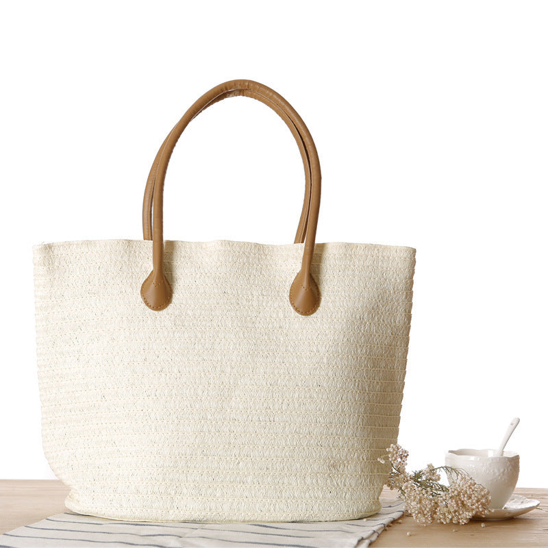 Spacious straw tote bag with elegant leather straps Kalsten