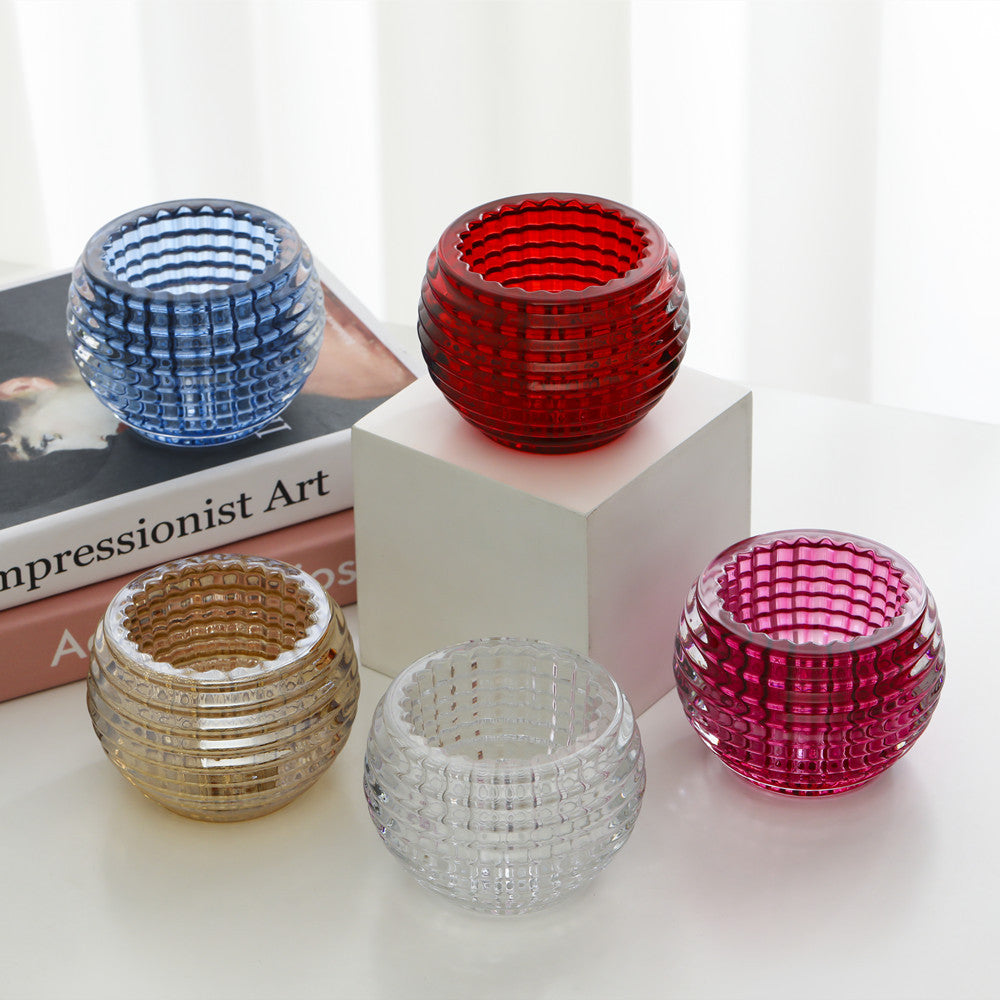 Round Ribbed Glass Votive Candle Holder for Tealights Acalora