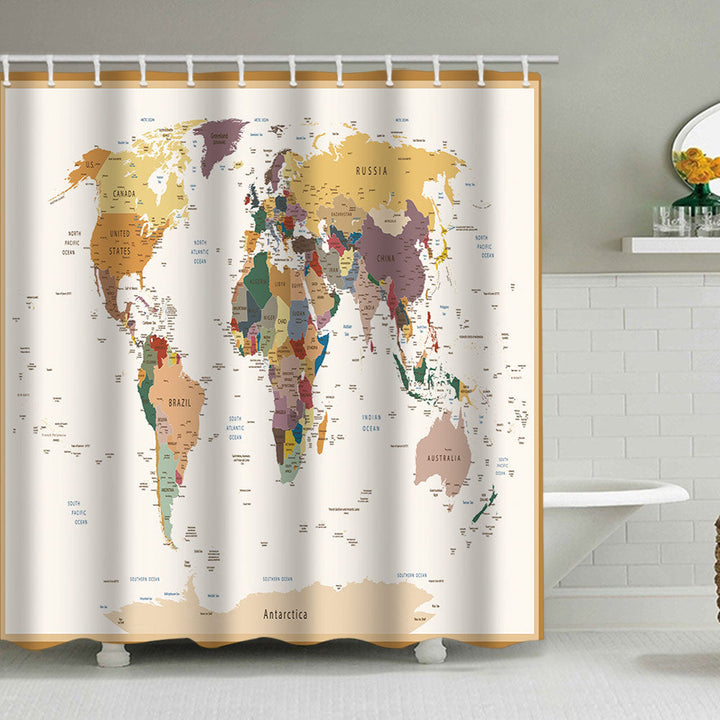 Vintage World Map Shower Curtain Kalsten