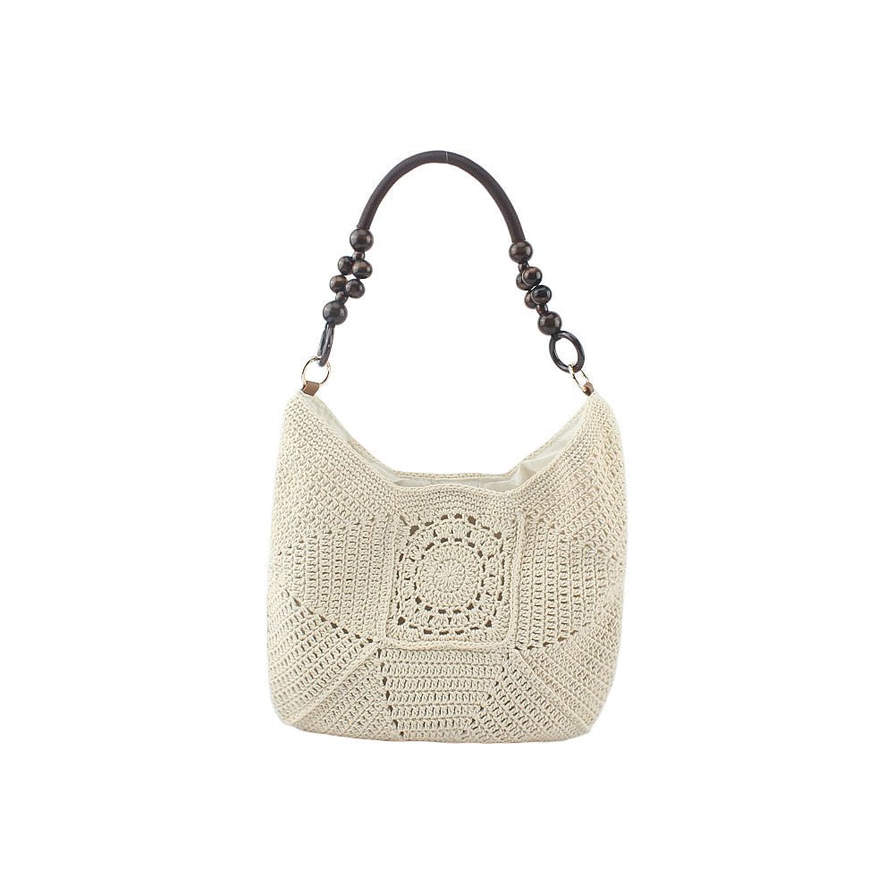 Crochet handbag with elegant wooden handles Kalsten