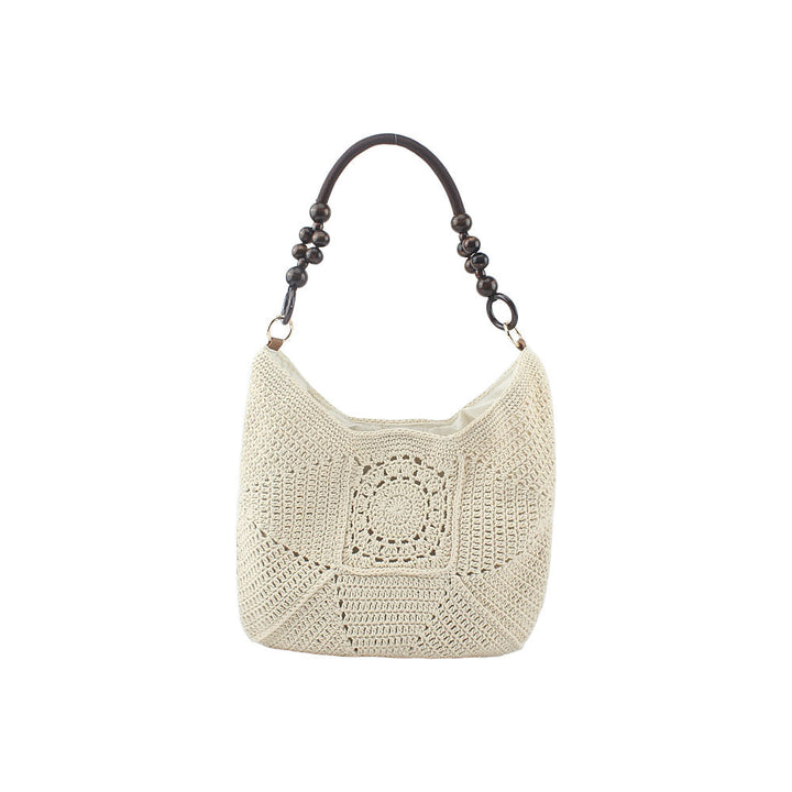 Crochet handbag with elegant wooden handles Kalsten