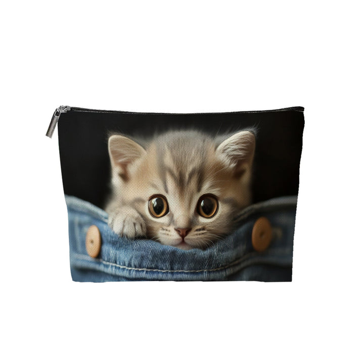 Embroidered Owl Textured Makeup Pouch With Zipper And Water-Resistant Lining