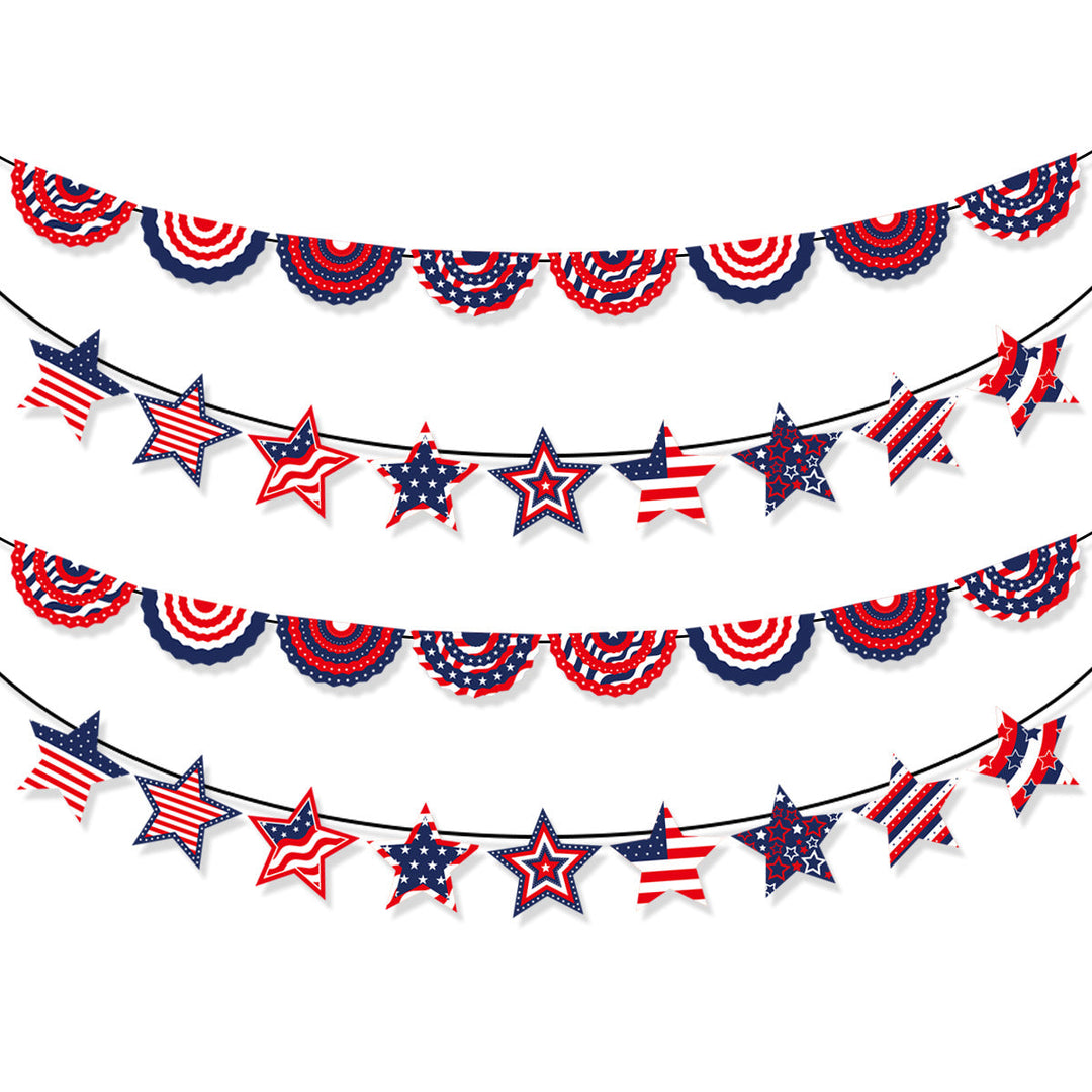 Unisex decorative paper fan garland with wavy semicircle pennants and star pattern Kalsten