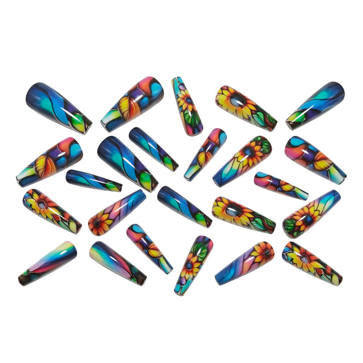 Artificial nails with colorful sunflower design Kalsten