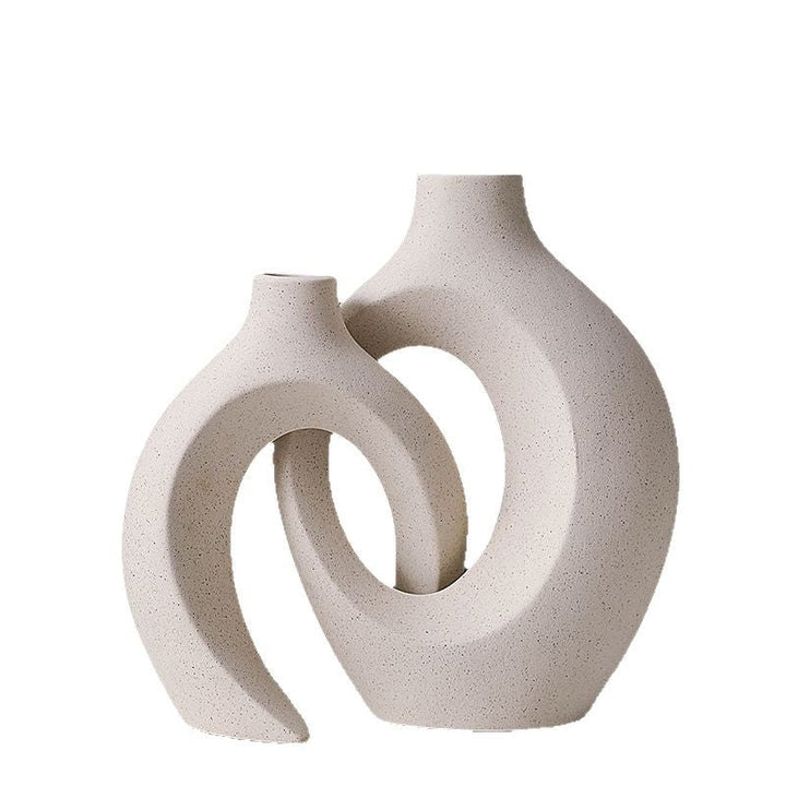Modern Sculptural Hollow-Ring Ceramic Tabletop Vase Set With Minimalist Asymmetrical Silhouette