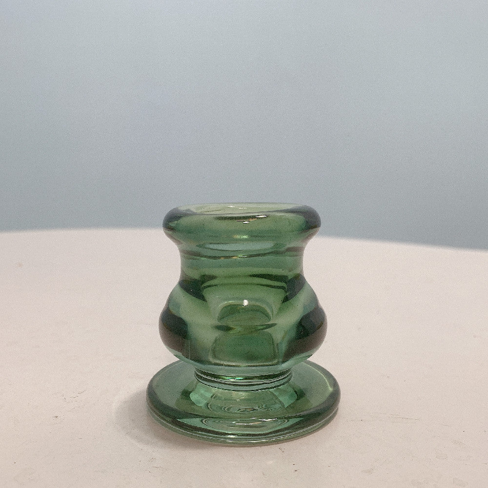 Handblown Smoky Glass Taper and Short Pillar Candle Holder Acalora