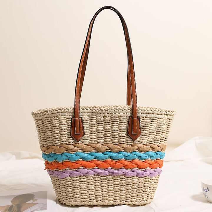 Curvy straw bag with colorful woven accents Kalsten
