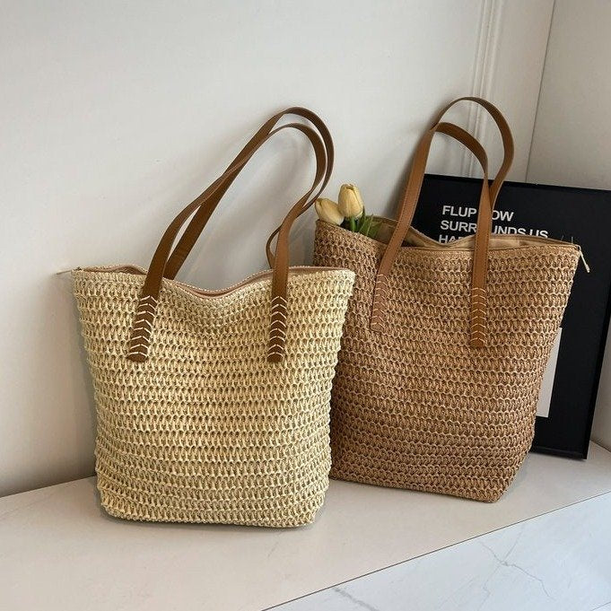 Braided shopping bag with high-quality leather handles Kalsten