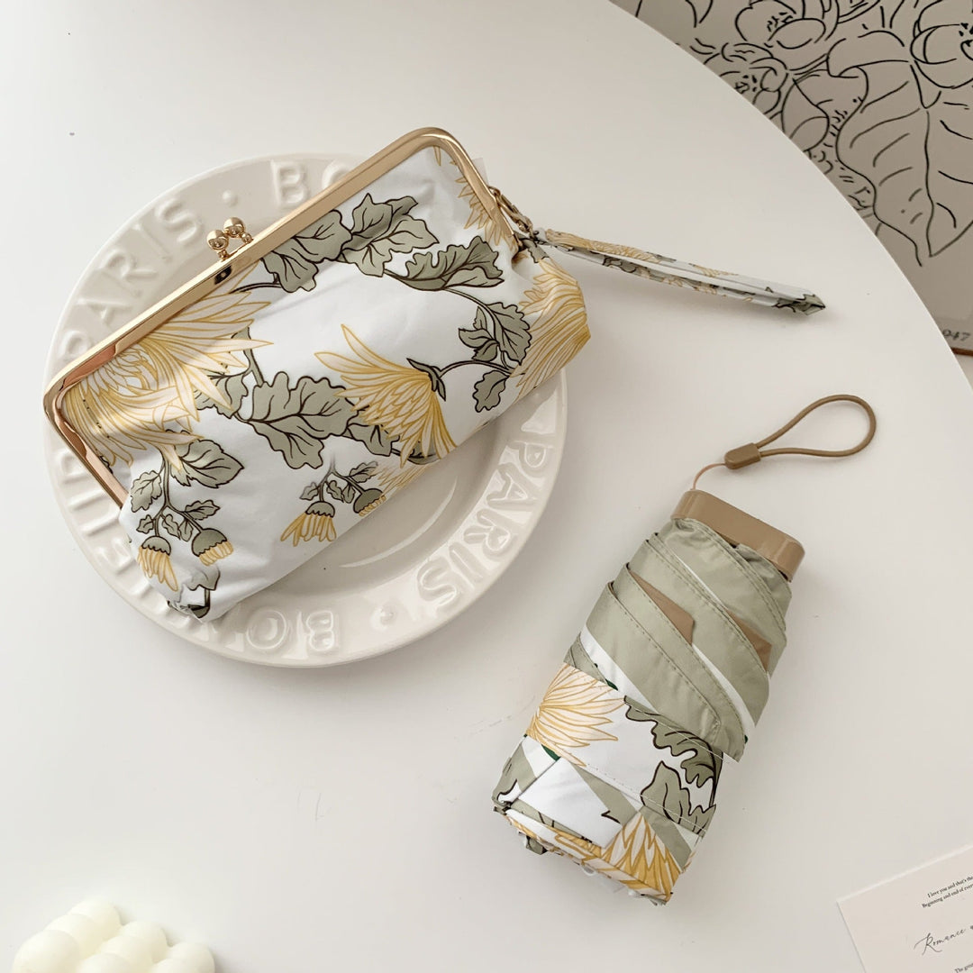 Ladies elegant folding umbrella with floral design and practical case Kalsten