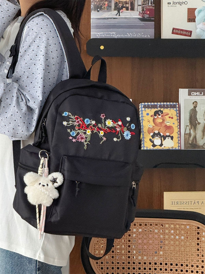 Floral Embroidered School Backpack