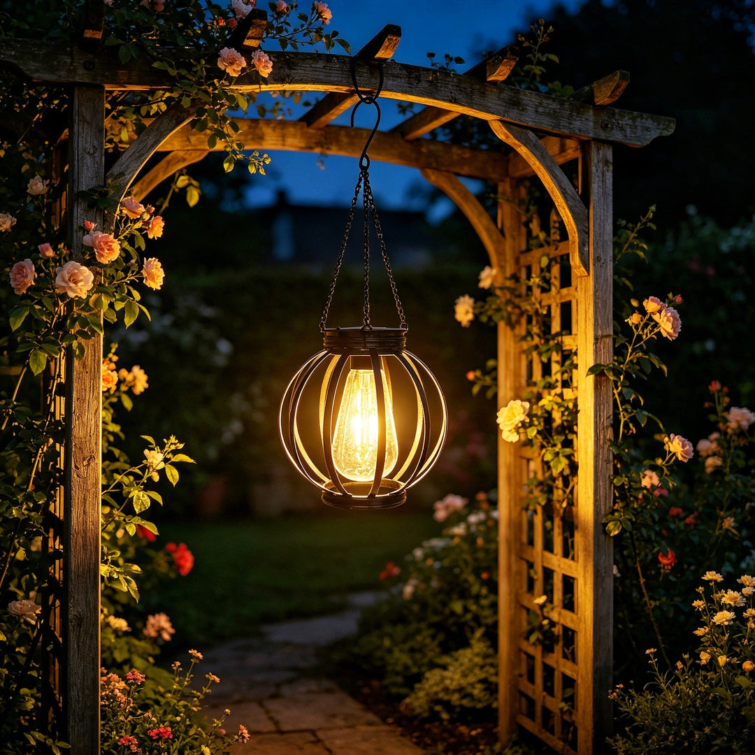 Outdoor Hanging Metal Cage Pendant Lantern With Adjustable Chain And Vintage Filament LED Kalsten
