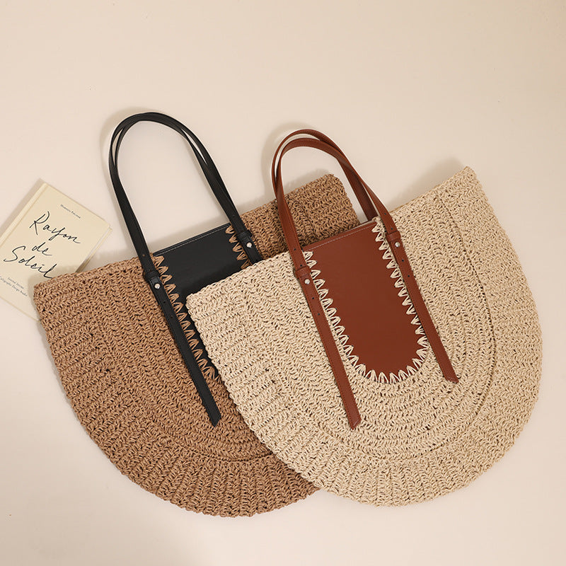 Elegant Handmade Straw Bag with Leather Accents Kalsten