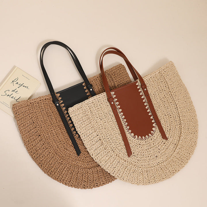 Elegant Handmade Straw Bag with Leather Accents Kalsten
