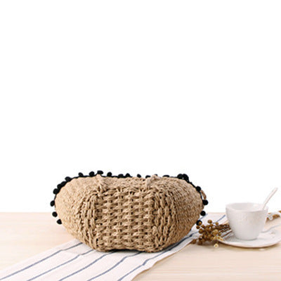 Braided Basket Bag with Pompons Kalsten