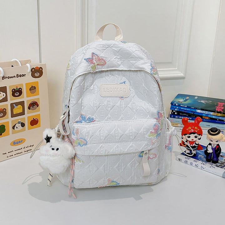 Embroidered Floral Design School Backpack