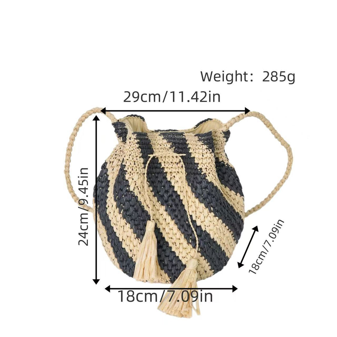 Braided Tote Bag with Tassels and Striped Design Kalsten
