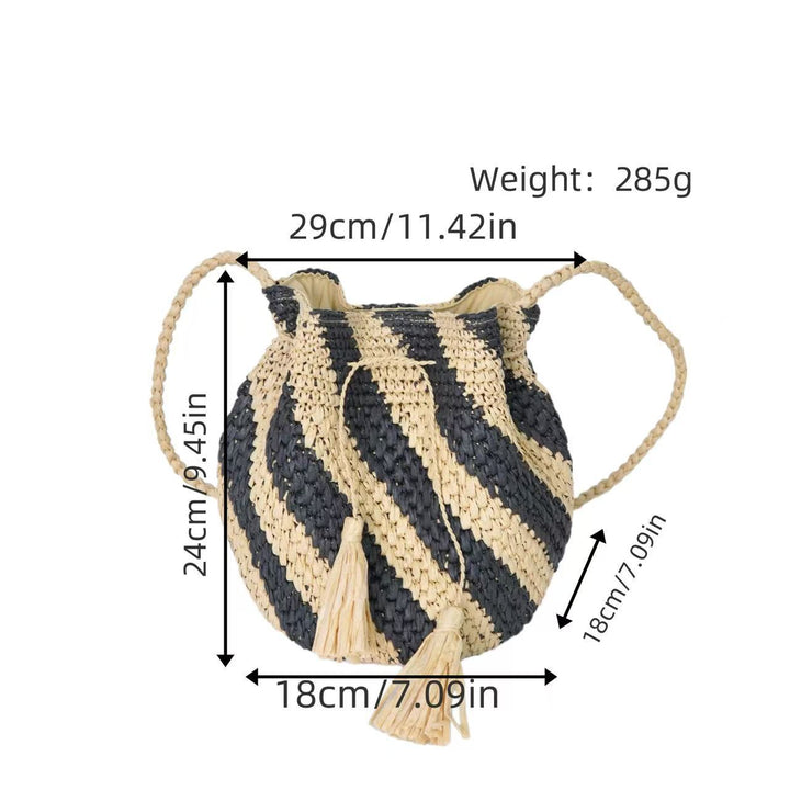 Braided Tote Bag with Tassels and Striped Design Kalsten