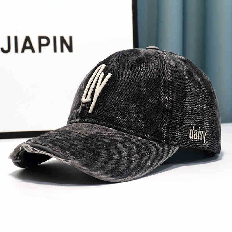 Women's Distressed Denim Embroidered Baseball Cap Kalsten
