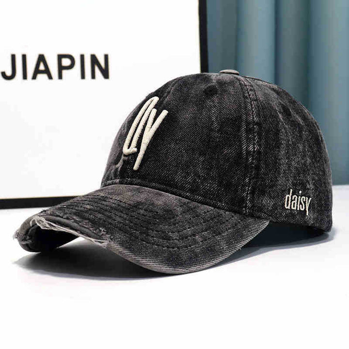 Women's Distressed Denim Embroidered Baseball Cap Kalsten