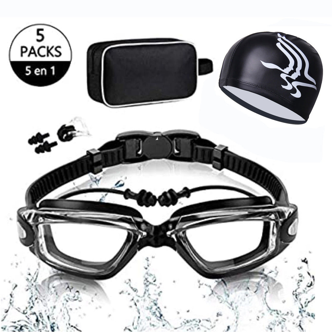 Premium Swim Goggles Set with Adjustable Headband and Protective Cap Kalsten
