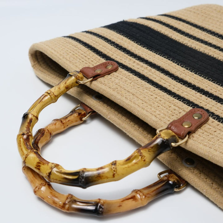 Beach bag with bamboo handles and striped design Kalsten