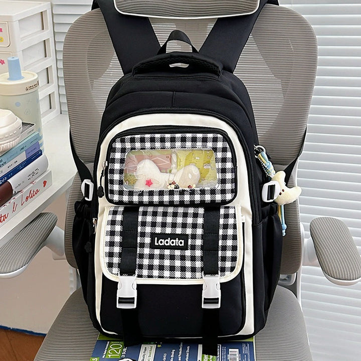 Multi-Compartment Stylish Transparent Panel School Backpack