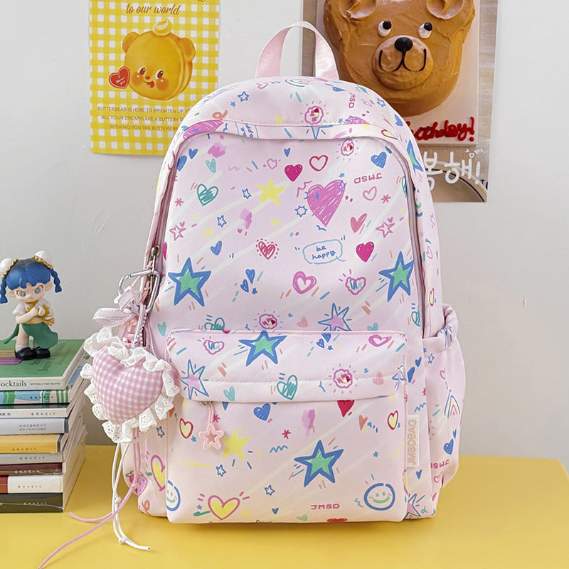 Cartoon-Themed Multi-Pocket School Backpack