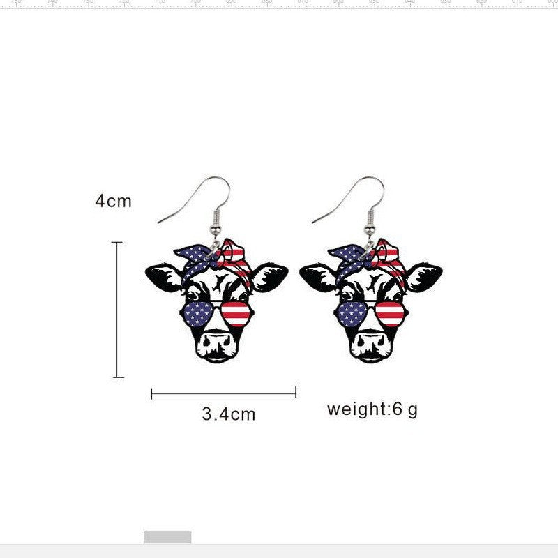Ladies' lightweight wooden earrings in airplane jet design with patriotic motif and hypoallergenic fish hook Kalsten
