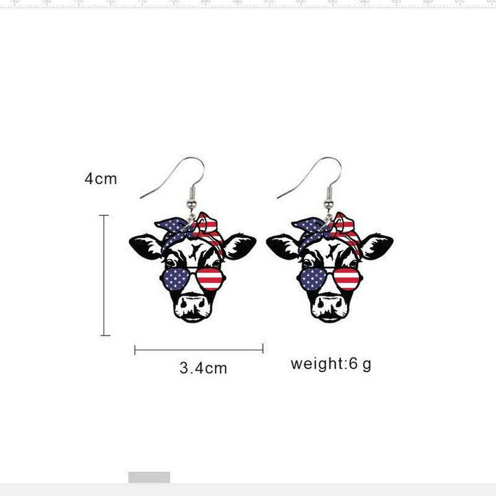 Ladies' lightweight wooden earrings in airplane jet design with patriotic motif and hypoallergenic fish hook Kalsten