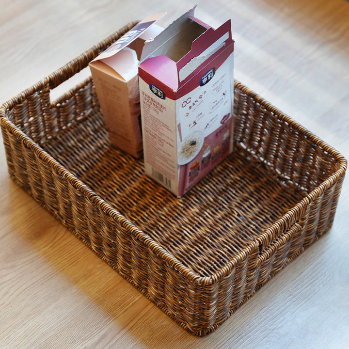 Woven Rectangular Storage Basket with Handles Kalsten