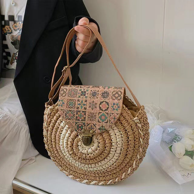 Round Bast Bag with Adjustable Leather Strap Kalsten