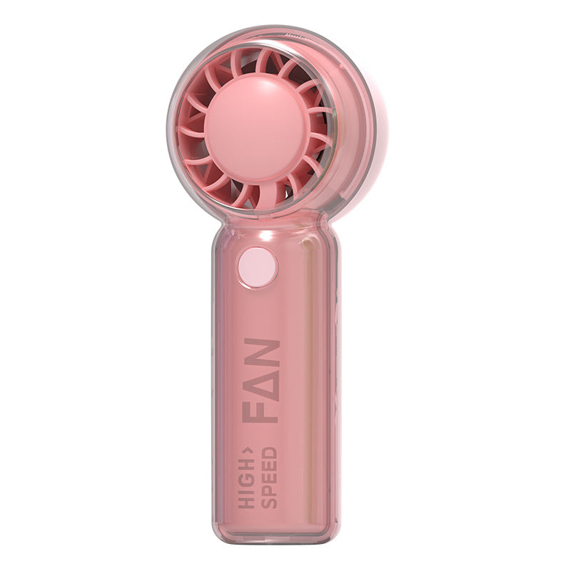 Cooling high-speed rechargeable handheld personal fan with transparent ergonomic handle and single-button speed control Kalsten