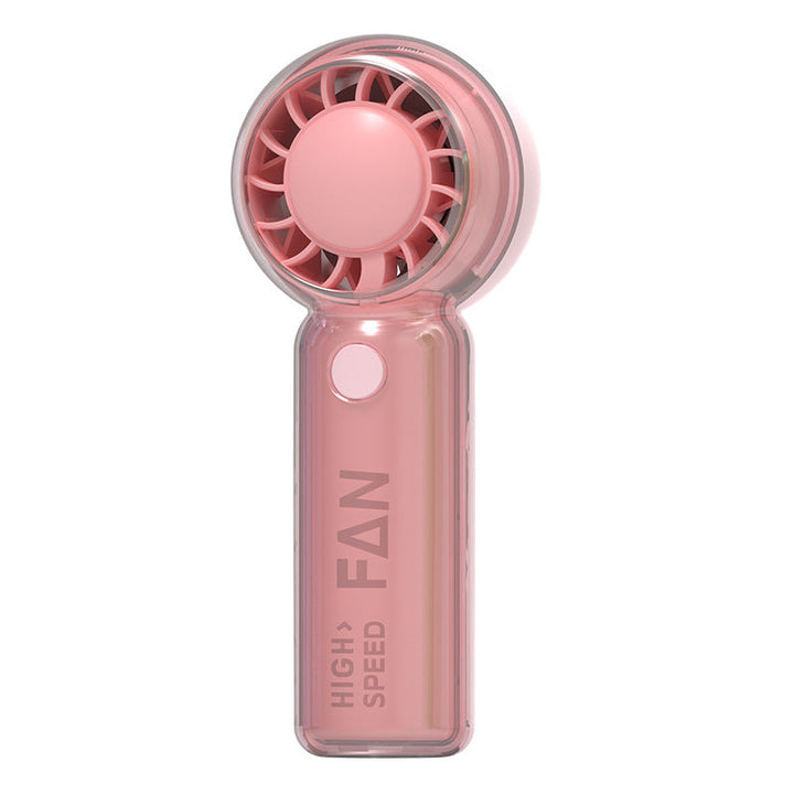 Cooling high-speed rechargeable handheld personal fan with transparent ergonomic handle and single-button speed control Kalsten