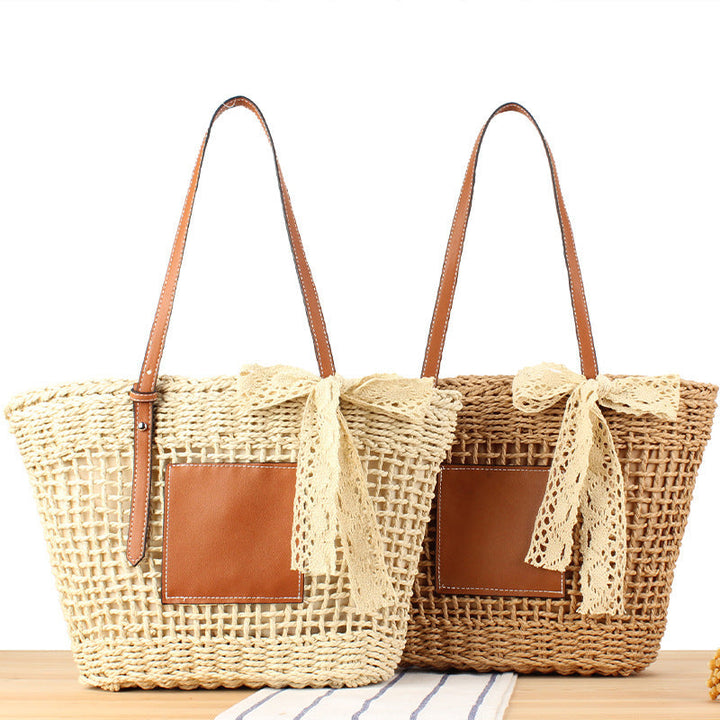 Elegant Braided Raffia Bag with Leather Accent Kalsten
