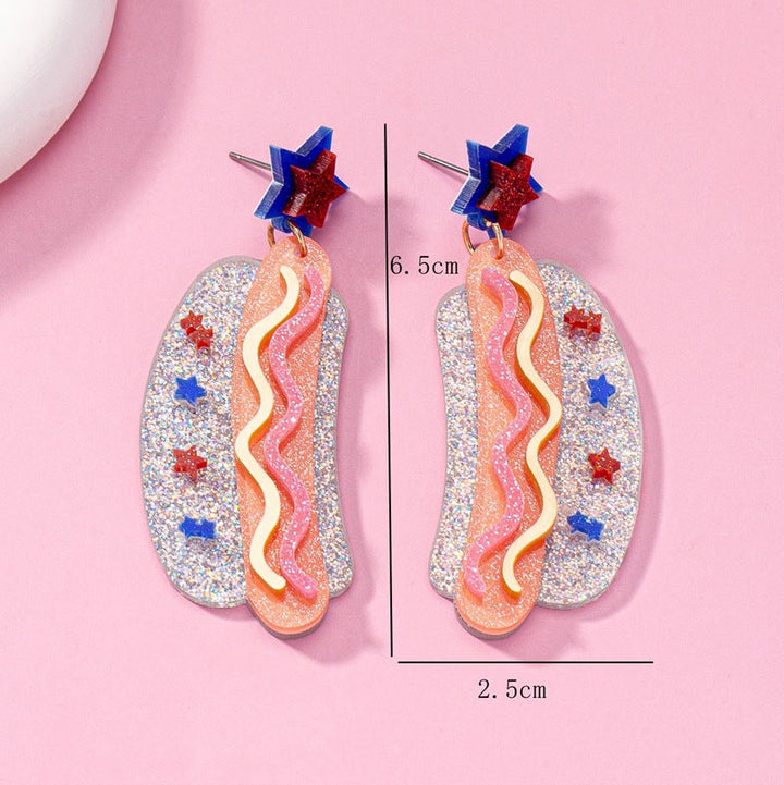 Women's nan novelty glitter hot dog dangle earrings with star stud Kalsten