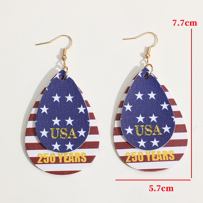 Women's nan layered teardrop patriotic faux leather dangle earrings with gold-tone fishhook Kalsten
