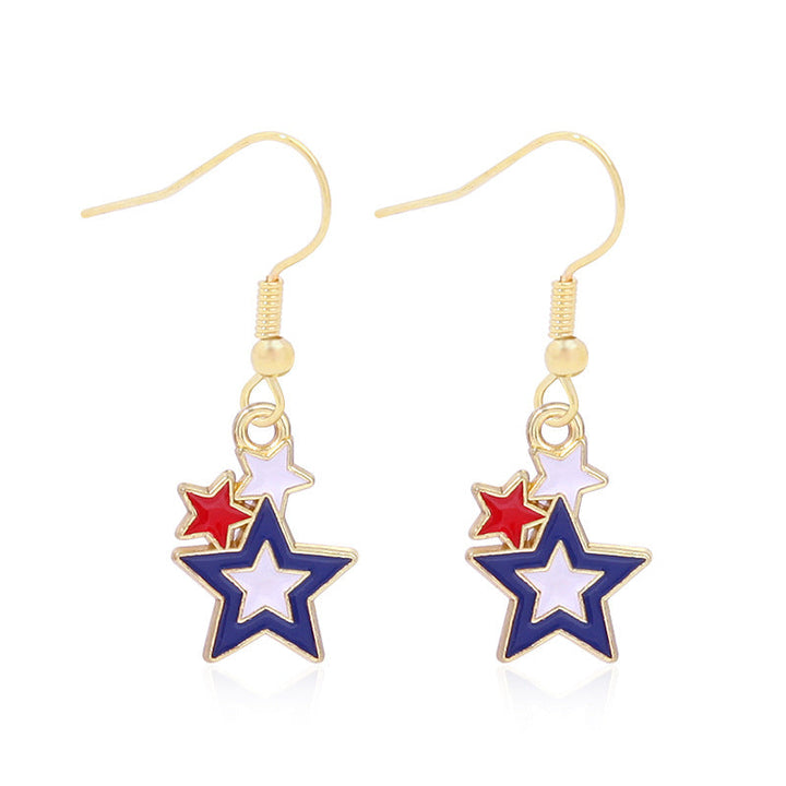 Women's star-shaped enamel earrings with USA flag motif and gold-plated fish Kalsten