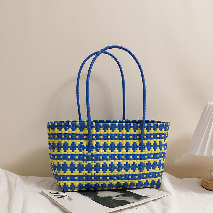 Braided straw bag with color-contrasting stripes Kalsten