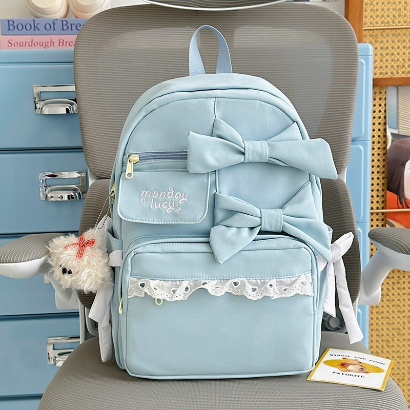 Cute Bow-Embellished Casual School Backpack