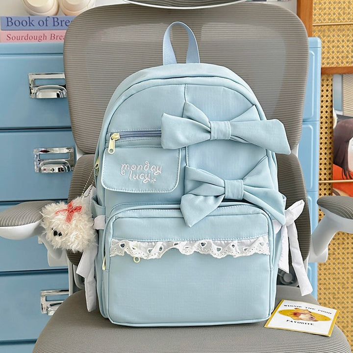 Cute Bow-Embellished Casual School Backpack