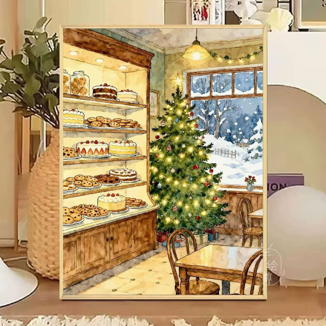 Cozy Winter-Themed Cafe Canvas Art Kalsten