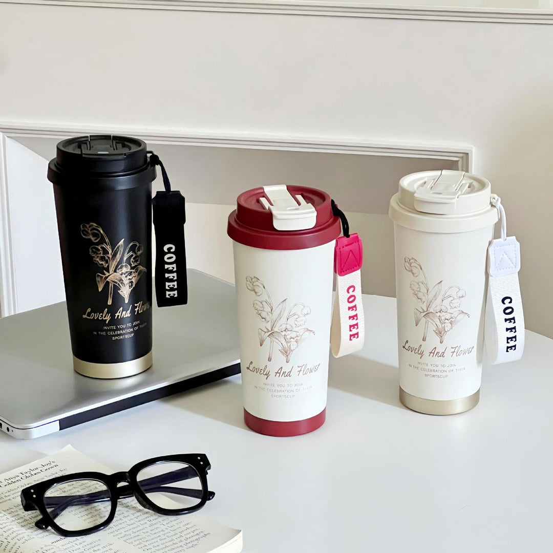Women Travel Mug with Elegant Flower Illustration Kalsten