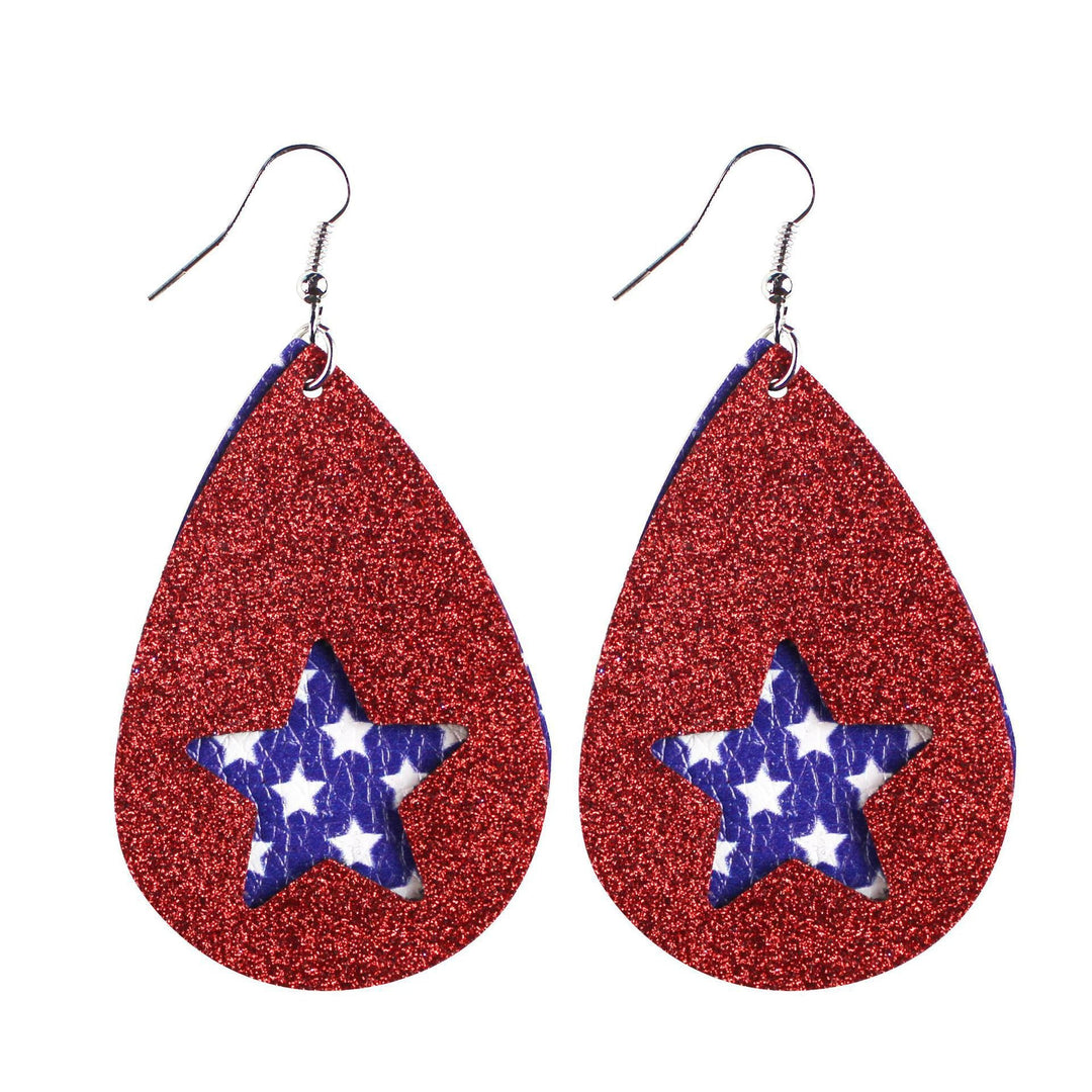 Women's star stripe print faux leather drop earrings with fishhook Kalsten