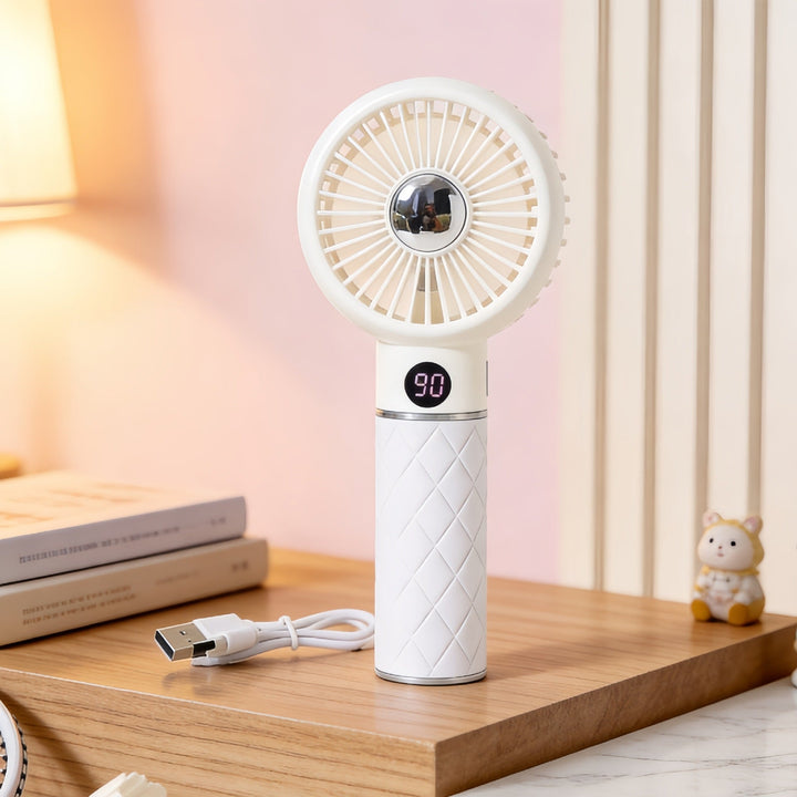 Women portable hand fan with digital speed display and playful bear motif Kalsten