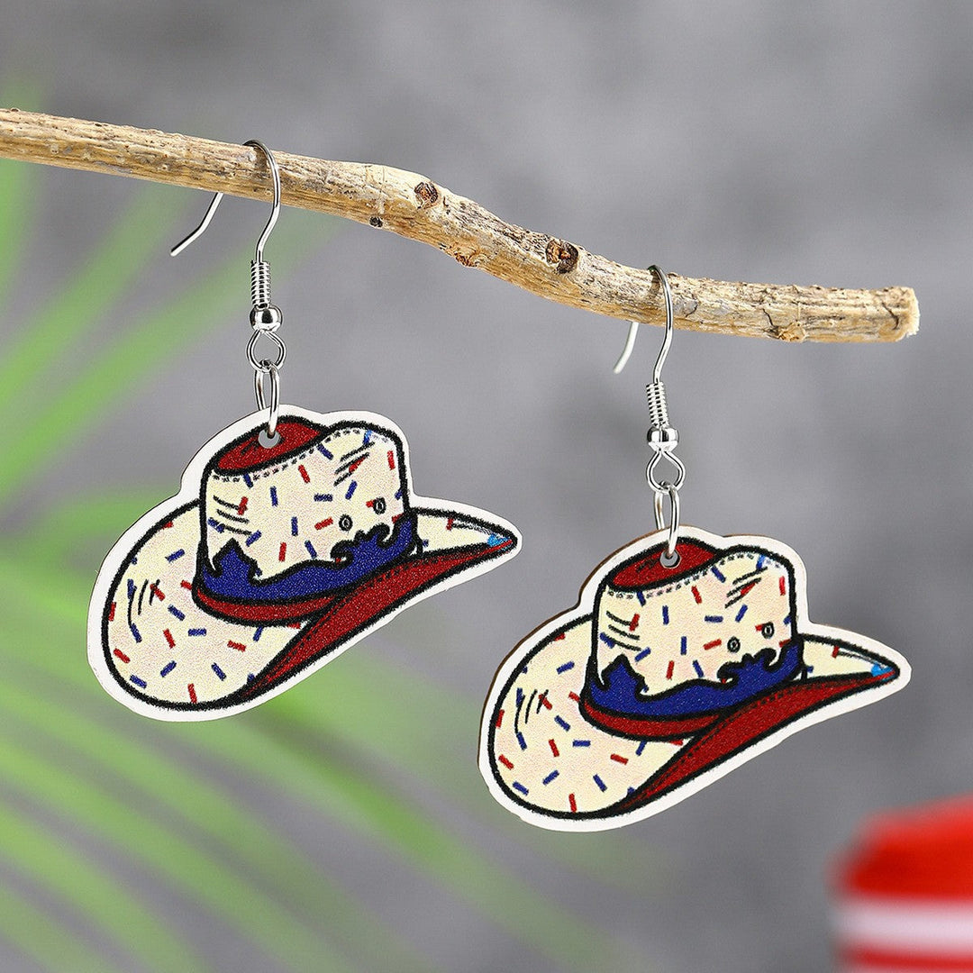 Women's handmade acrylic earrings can holder with patriotic flag motif and fish hook closure Kalsten
