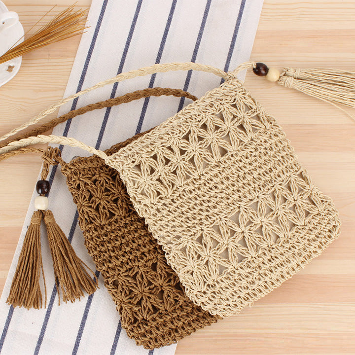 Handbag Made of Hand-Knotted Natural Material with Elegant Tassel Pendant Kalsten