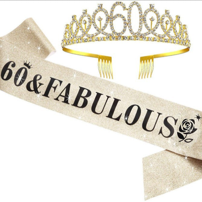 Women's Glittering Birthday Tiara Set with Sash Kalsten