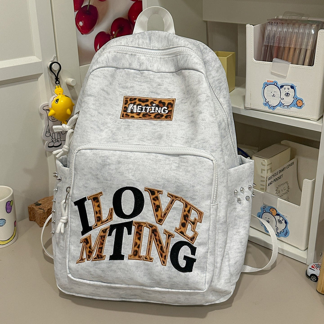 Casual Fashion-Forward Embroidered School Backpack