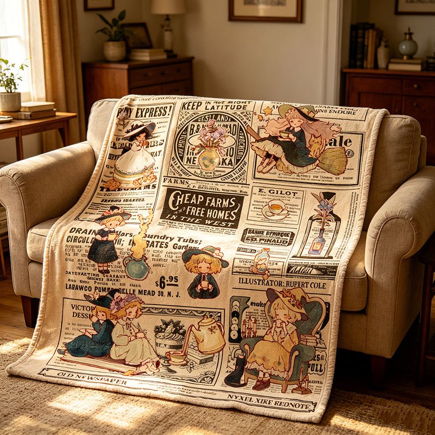 Cozy Vintage-Themed Fleece Blanket Kalsten