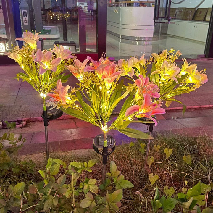 Solar LED Lily Garden Stake Light With Integrated Fairy String And Lifelike Silk Petals Kalsten